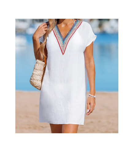 Sunset Spectrum White Cover-Up Mini Dress