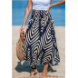 Navy Abstract Smocked Waist Midi Skirt