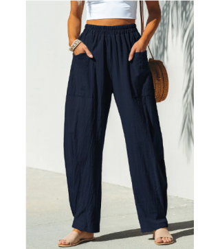 Navy High Waist Tapered Pants