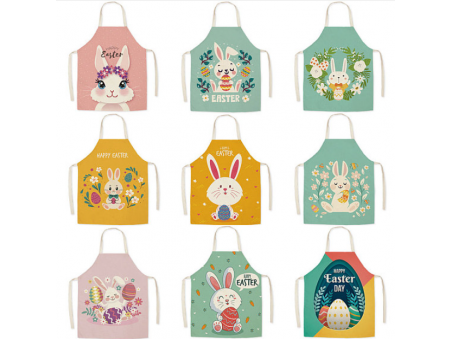 Cute Easter Egg Rabbit Pattern Polyester Sleeveless Apron, with Double Shoulder Belt, for Household Cleaning Cooking