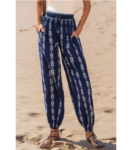 Navy Boho Tapered Cover-Up Pants