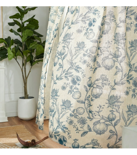 Farmhouse Linen Curtains for Bedroom Floral Patterned 63''