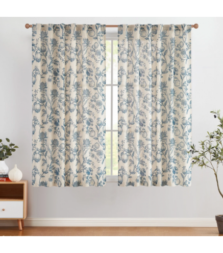 Farmhouse Linen Curtains for Bedroom Floral Patterned 63''
