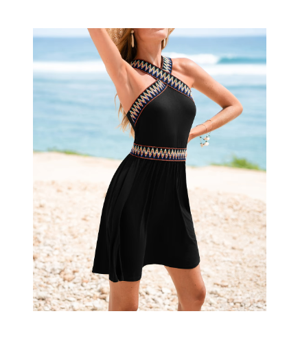 Striking Contrast Black Mini Dress