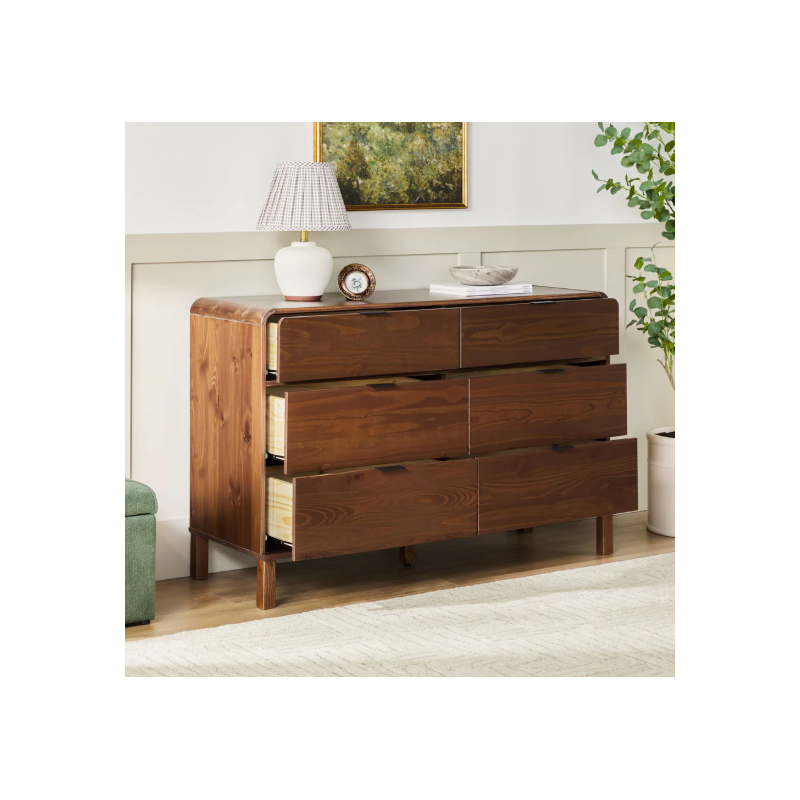 OT 6-Drawer Contemporary Dresser with Curved Top - Brown