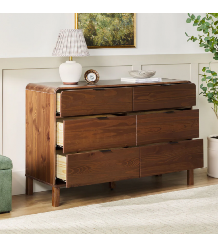 OT 6-Drawer Contemporary Dresser with Curved Top - Brown