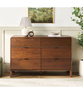 OT 6-Drawer Contemporary Dresser with Curved Top - Brown