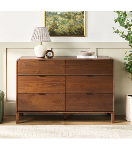 OT 6-Drawer Contemporary Dresser with Curved Top - Brown