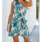 Tropical Leaf Print One-Shoulder Mini Dress