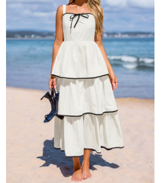 White Sleeveless Tiered Skirt Midi Dress