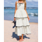 White Sleeveless Tiered Skirt Midi Dress