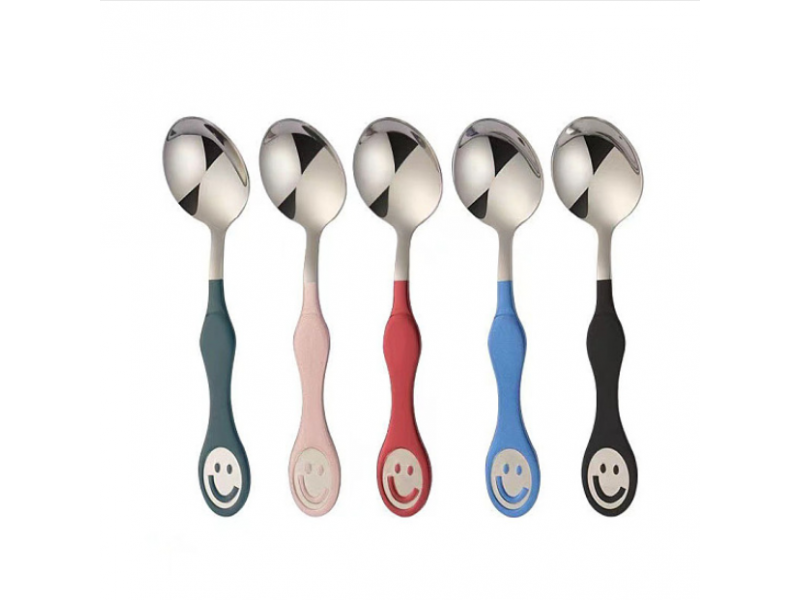 304 Stainless Steel Spoon, Baking Paint Handle, Cutlery, Smiling Face Pattern