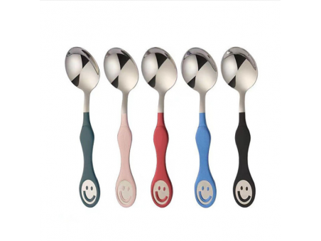 304 Stainless Steel Spoon, Baking Paint Handle, Cutlery, Smiling Face Pattern