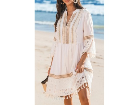 Lace & Tassels White Mini Dress