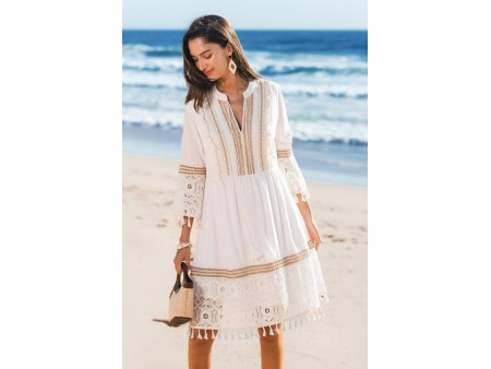 Lace & Tassels White Mini Dress