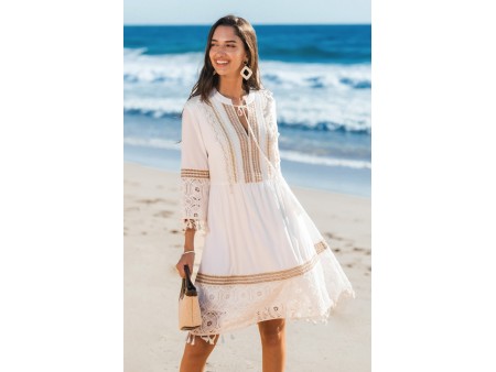 Lace & Tassels White Mini Dress