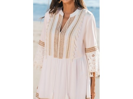 Lace & Tassels White Mini Dress