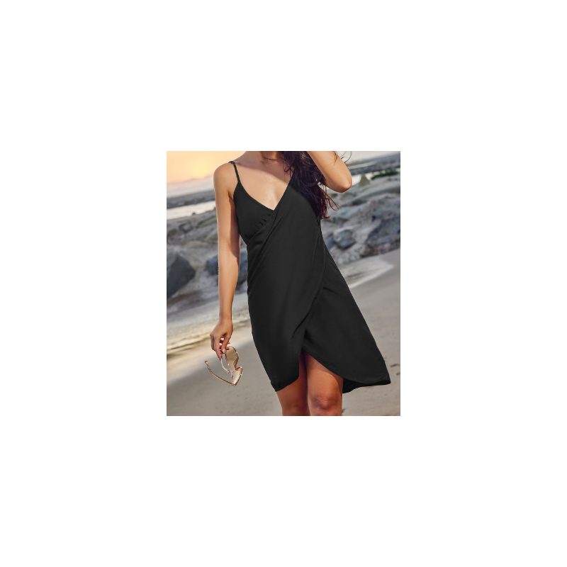 Black Sleeveless Surplice Tulip Hem Mini Dress