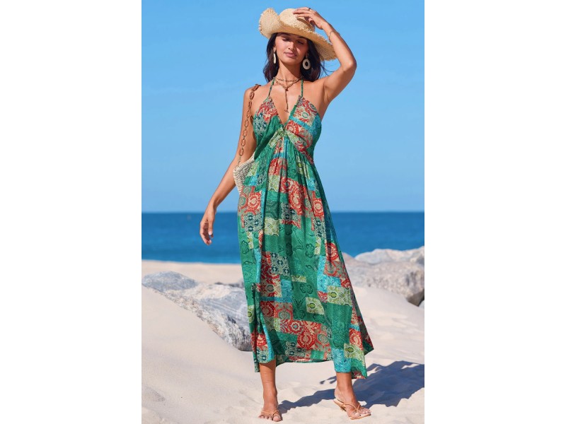 Boho Stitch Patchwork Midi Dress