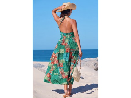 Boho Stitch Patchwork Midi Dress