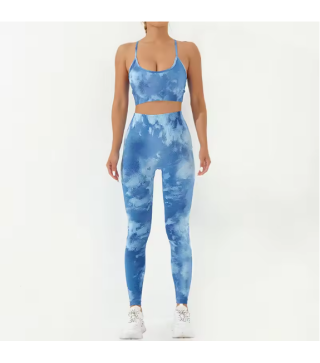 Women's Fitness wear Printed Shark Knit seamless fitness Exercise Yoga 2-piece set Women's activewear printed yoga wear