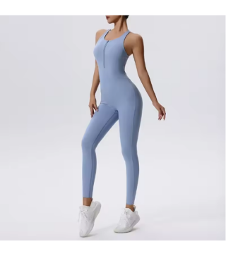 Full Seasons Casual Fitness Sporty Playsuit Sleeveless Slim Activewear All In One Jumpsuit Clothing Lady blue