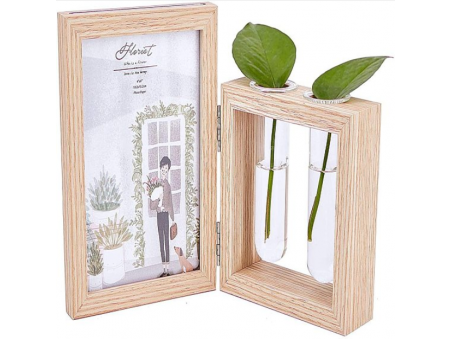 Unfinished Natural Wood Photo Frame Making, with Glass Tube, for Hydroponics Flower, Rectangle