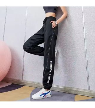 Female Pants Elastic Waist Joggers Sweatpants Black Letter with Pockets Jogging Sports Trousers for Women Fitness Clothes