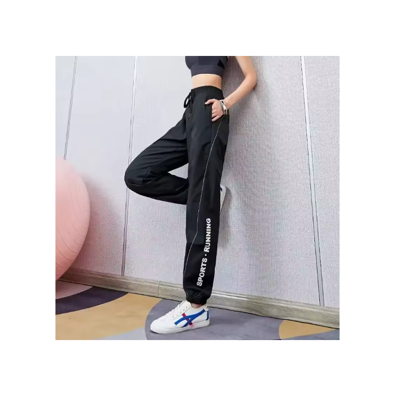 Female Pants Elastic Waist Joggers Sweatpants Black Letter with Pockets Jogging Sports Trousers for Women Fitness Clothes