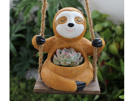 Swinging Sloth Hanging Resin Planter Pot, for Indoor Outdoor