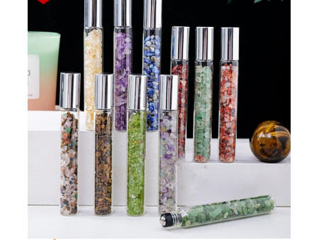 Gemstone Chip Bead Roller Ball Bottles, with Cover, SPA Aromatherapy Essemtial Oil Empty Glass Bottle