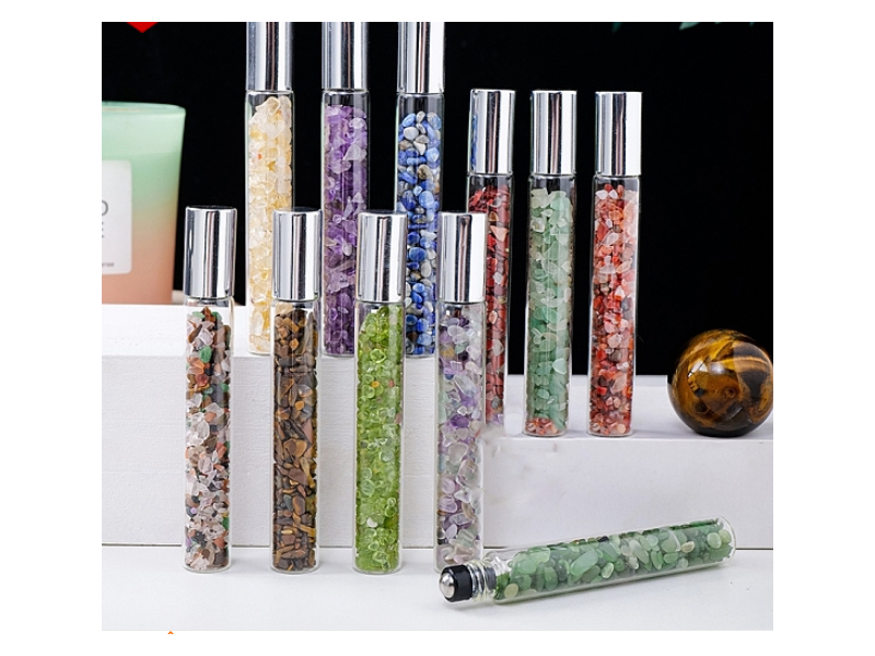 Gemstone Chip Bead Roller Ball Bottles, with Cover, SPA Aromatherapy Essemtial Oil Empty Glass Bottle