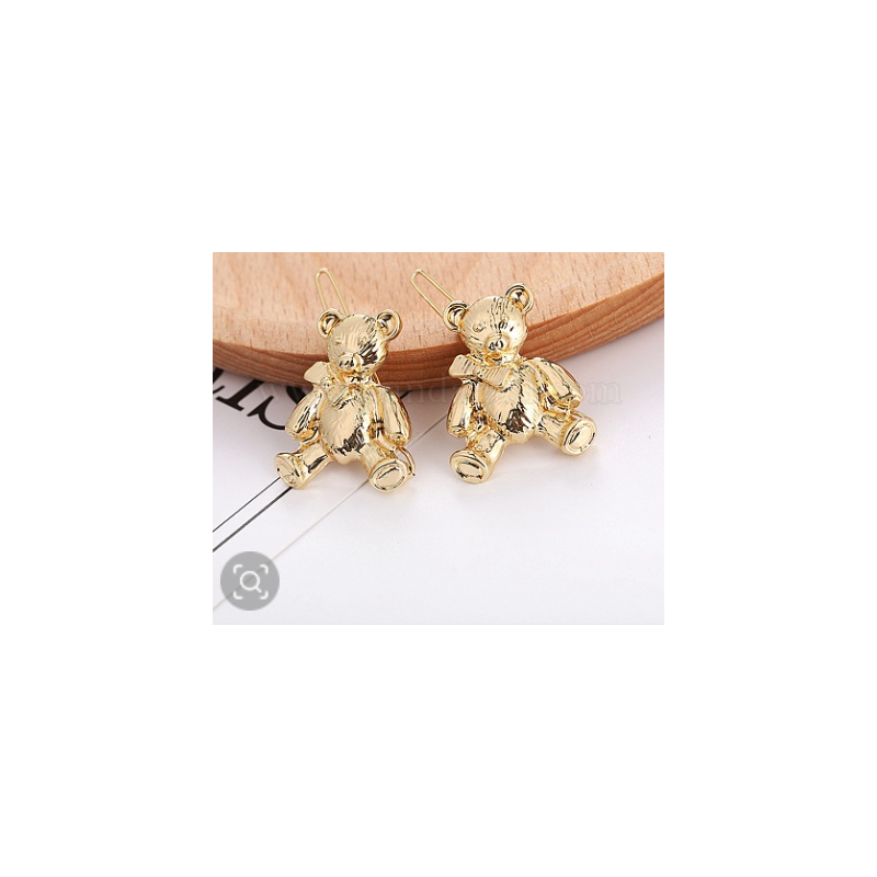 Bear Alloy Hair Barrettes, Frog Buckle Hairpin for Women Girls, Golden