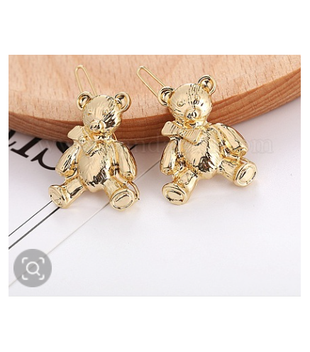 Bear Alloy Hair Barrettes, Frog Buckle Hairpin for Women Girls, Golden