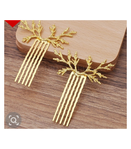 Alloy Hair Comb Findings, with Wired Antler Shaped, Golden