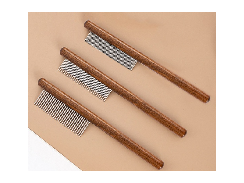 Wood Handle Pet Combs, Cat Dog Grooming Stainless Steel Fine Tooth Hair Combs