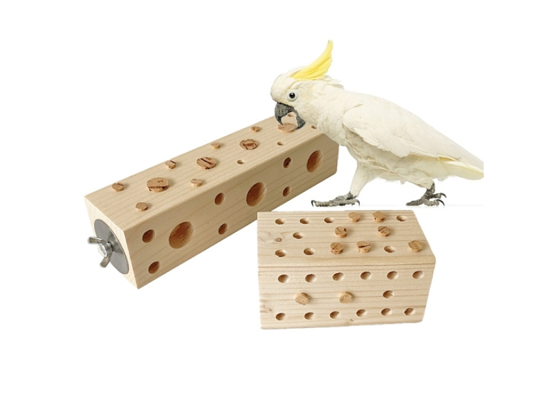 Wood Bird Block Chewing Toy, Wooden Parrot Teething Toy, Foraging Training Toys for Small Animals, Rectangle