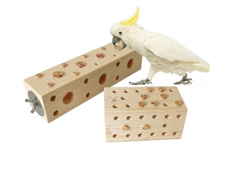 Wood Bird Block Chewing Toy, Wooden Parrot Teething Toy, Foraging Training Toys for Small Animals, Rectangle