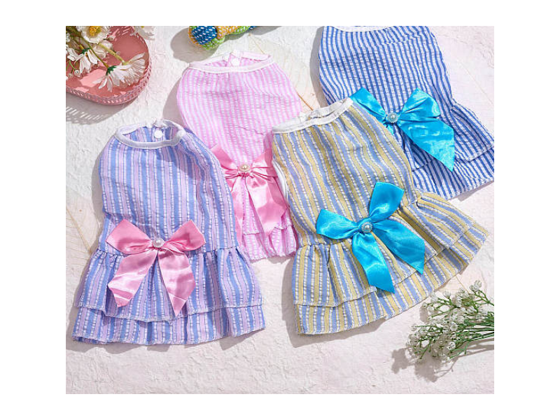 Dog Summer Bowknot Dress, Puppy Cotton Skirt, Pet Clothes