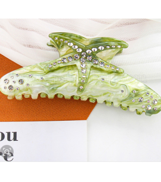 Starfish Cellulose Acetate Claw Hair Clips, Rhinestones Style Hair Accessories for Women & Girls, Yellow Green