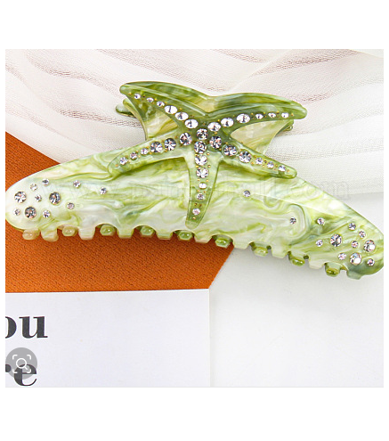 Starfish Cellulose Acetate Claw Hair Clips, Rhinestones Style Hair Accessories for Women & Girls, Yellow Green