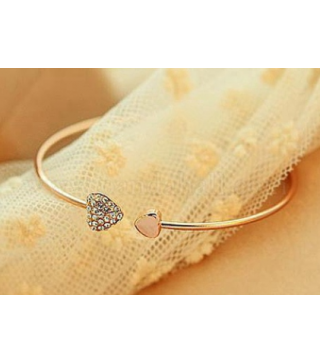 Double Heart Alloy Rhinestone Cuff Bangles for Women, Golden, Inner Diameter: 2-1/2 inch