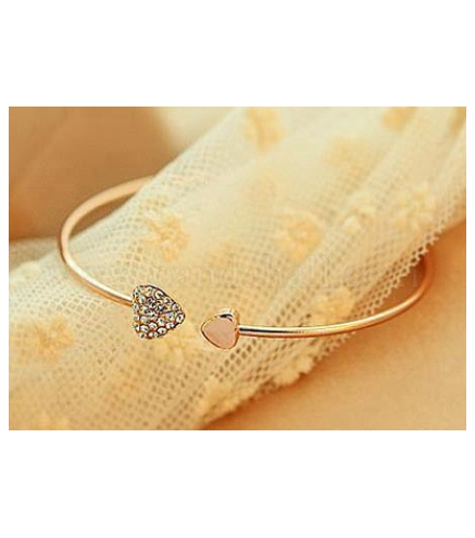 Double Heart Alloy Rhinestone Cuff Bangles for Women, Golden, Inner Diameter: 2-1/2 inch