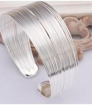 Classic Brass Cuff Bangles For Women, Silver Color Plated