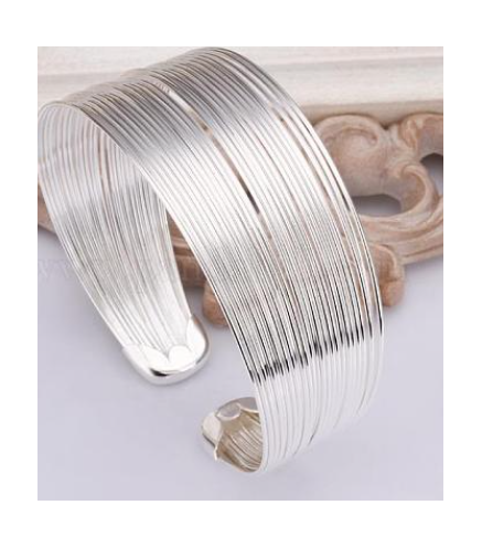 Classic Brass Cuff Bangles For Women, Silver Color Plated