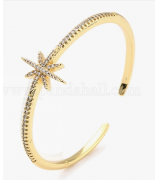 Star Cubic Zirconia Cuff Bangle, Brass Open Bangle for Women, Lead Free & Cadmium Free