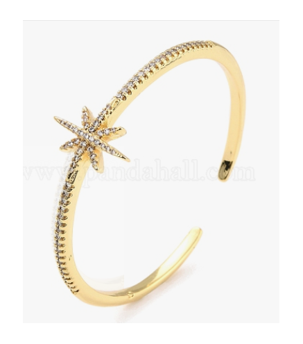 Star Cubic Zirconia Cuff Bangle, Brass Open Bangle for Women, Lead Free & Cadmium Free