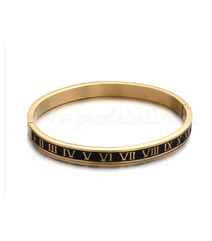 Roman Numerals Design 304 Stainless Steel Enamel Bangles, Golden