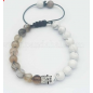 Adjustable Round Natural Howlite & Gray Agate Braided Bead Bracelets for Women