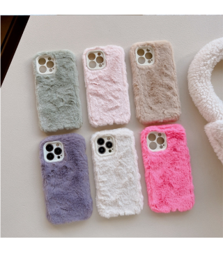 Warm Plush Mobile Phone Case for Women Girls, Plastic Winter Camera Protective Covers for iPhone 14 Pro, Medium Purple